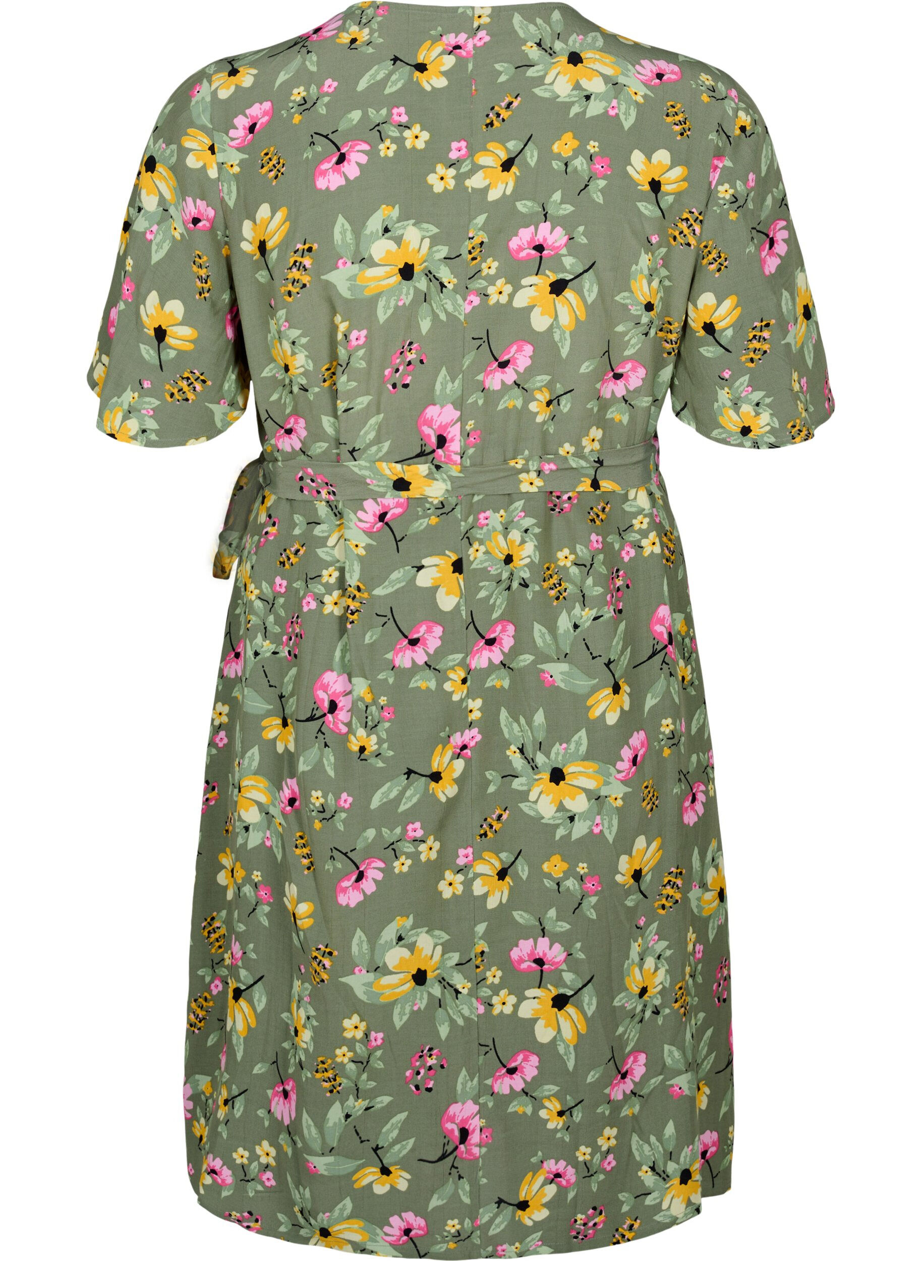 Zizzi Robe de maternit&eacute; en viscose avec cache-c&oelig;ur, Green Flower Print, Packshot image number 1