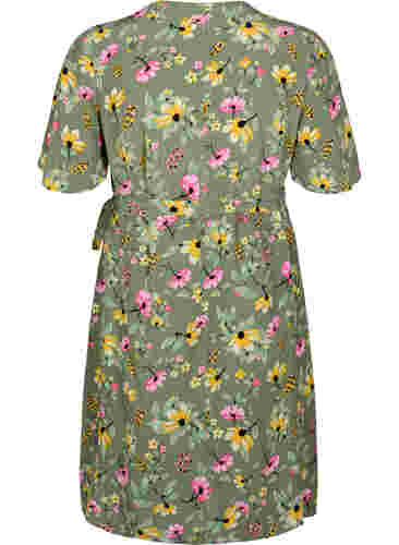 Robe de maternité en viscose avec cache-cœur, Green Flower Print, Packshot image number 1