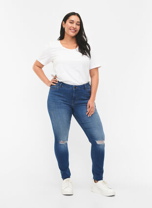 Super slanke Sanna jeans met vernietiging, Blue denim, Model image number 0