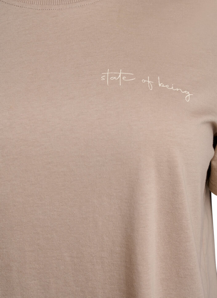T-shirt met tekstprint en ronde hals, Bruin, Packshot image number 2