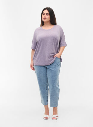 Gemêleerde blouse met korte mouwen, Vintage Violet Mel., Model image number 3