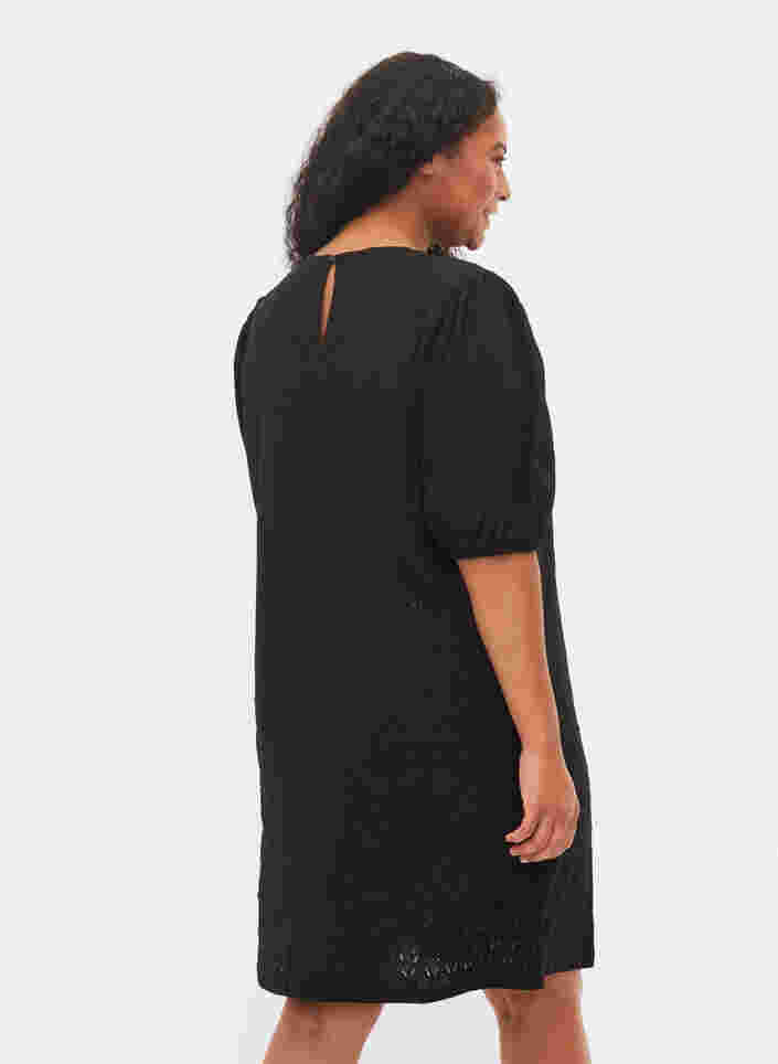 Robe à motif texturé et manches bouffantes, Black, Model image number 1