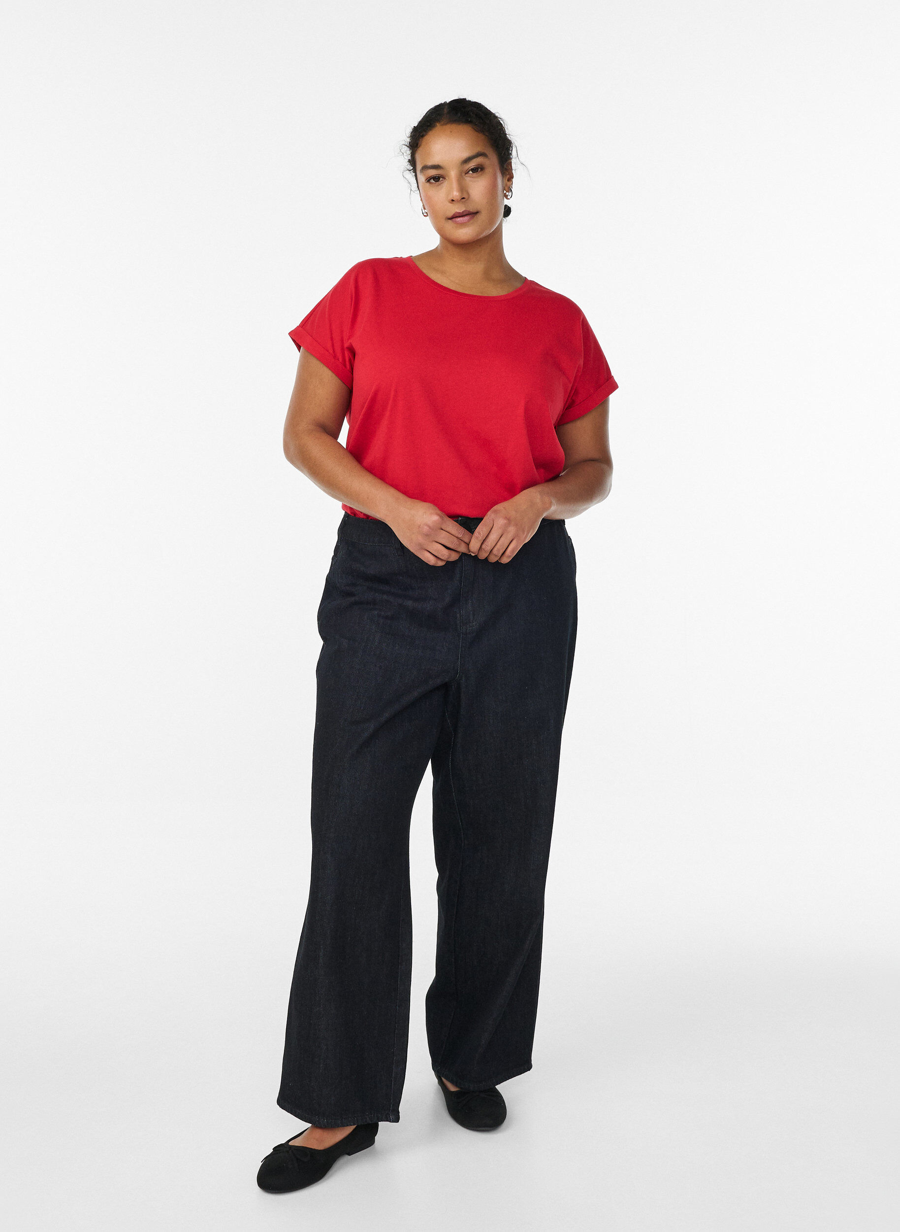 ZizziT-shirt &agrave; manches courtes en coton m&eacute;lang&eacute;, Rouge, Model image number 1