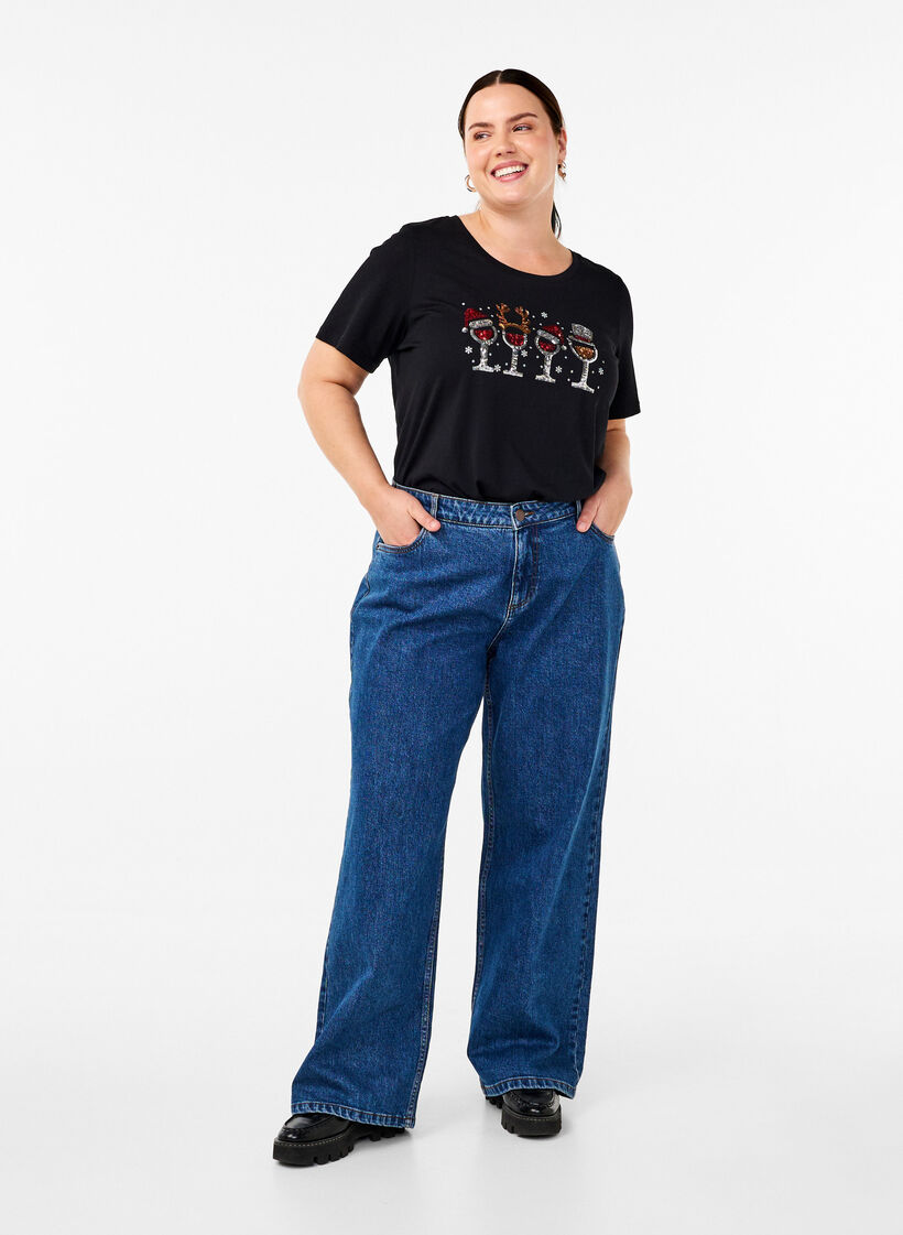 Kerst T-shirts in 100% katoen, Black w. Drinks, Model image number 2