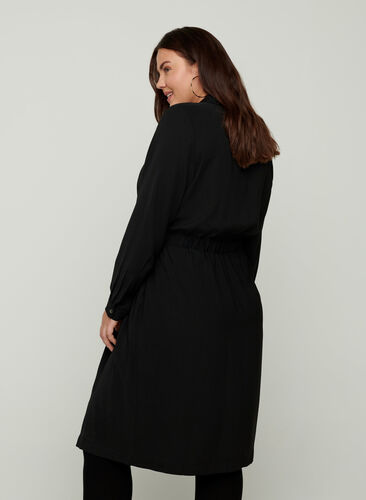 Lange jas met knopen en riem, Black, Model image number 1