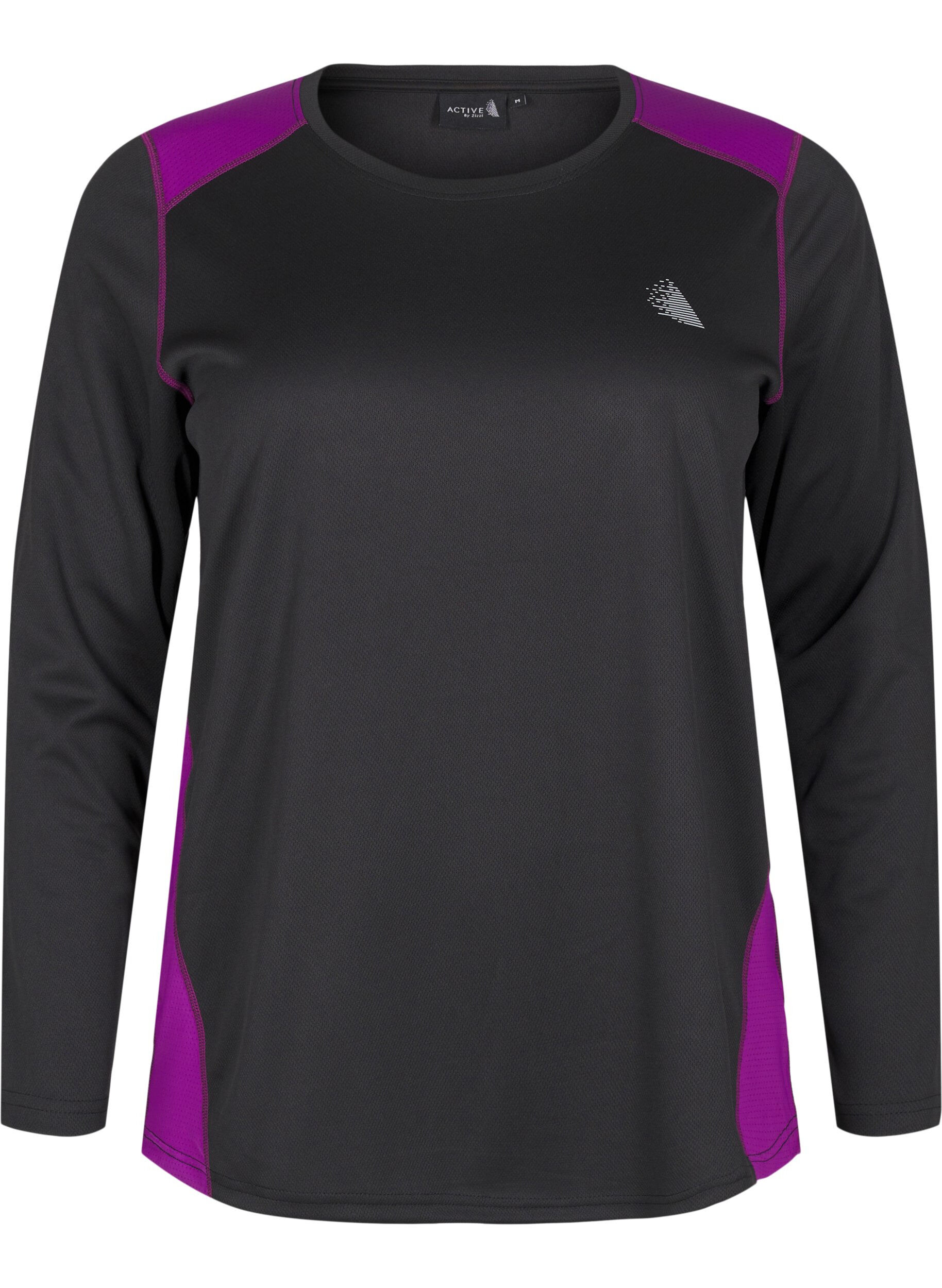 ZizziTweekleurig thermoshirt met lange mouwen, Black w. Charisma, Packshot image number 0