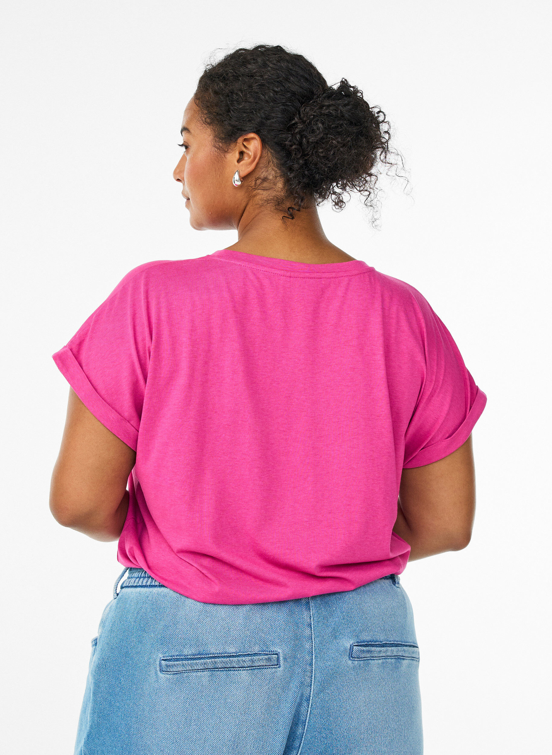 Zizzi T-shirt &agrave; manches courtes en coton m&eacute;lang&eacute;, Rose, Model image number 2