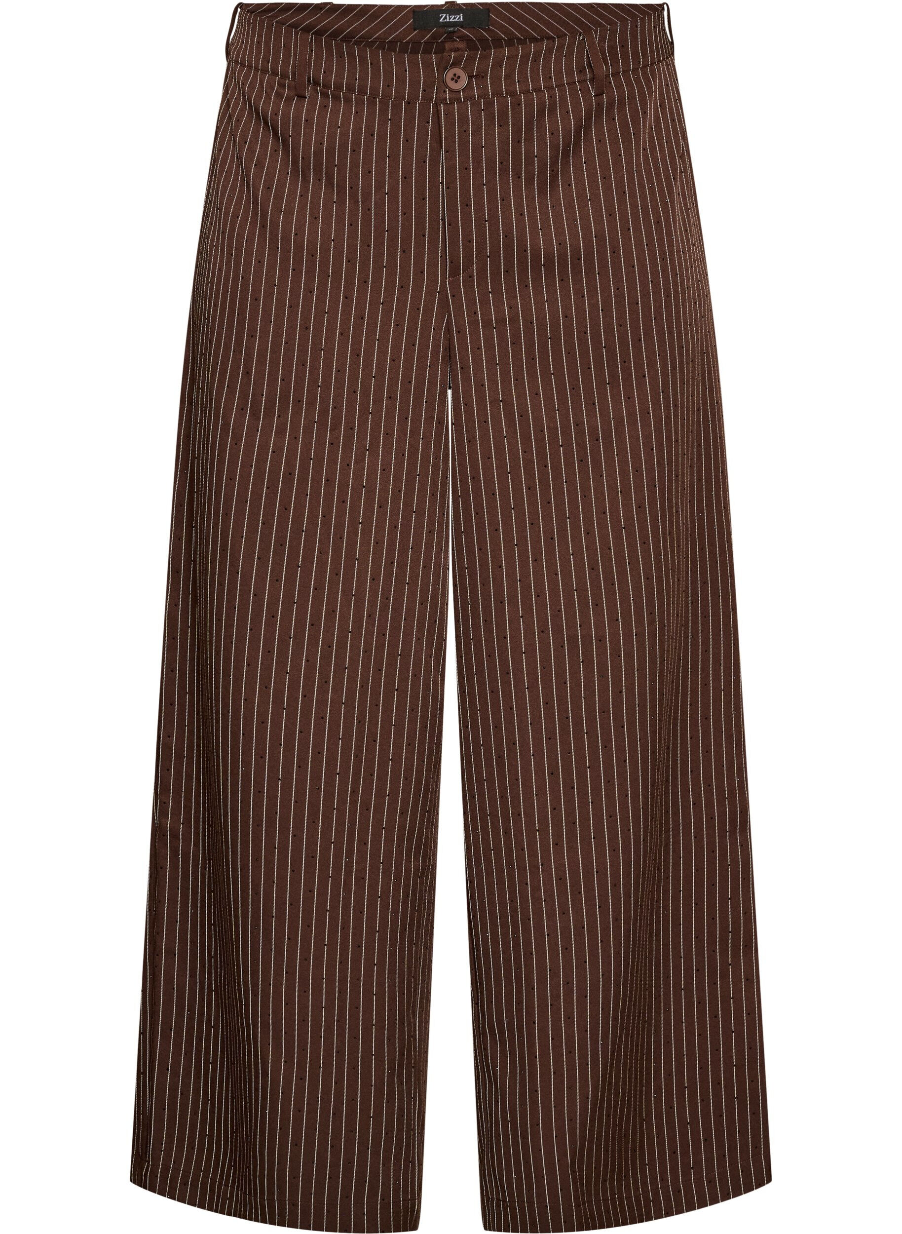 ZizziPantalon coupe amples &agrave; rayures tennis avec strass, Marron, Packshot image number 0