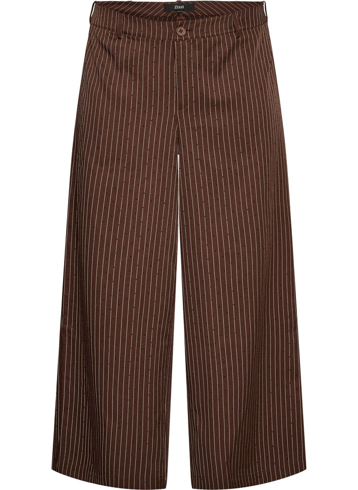 Pantalon coupe amples &agrave; rayures tennis avec strass, Marron, Packshot image number 0