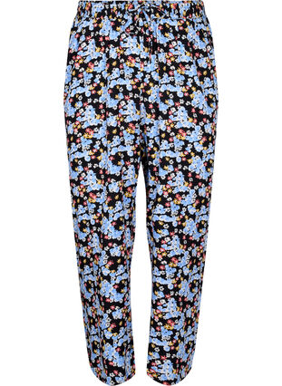Losse viscose pyjama broek in all-over print, Black Blue Flower, Packshot image number 1