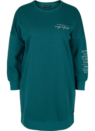 Robe sweat chiné à col rond, Deep Teal, Packshot image number 0