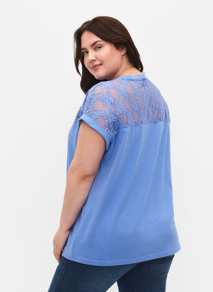 T-shirt en coton à manches courtes avec dentelle, Persian Jewel, Model image number 1