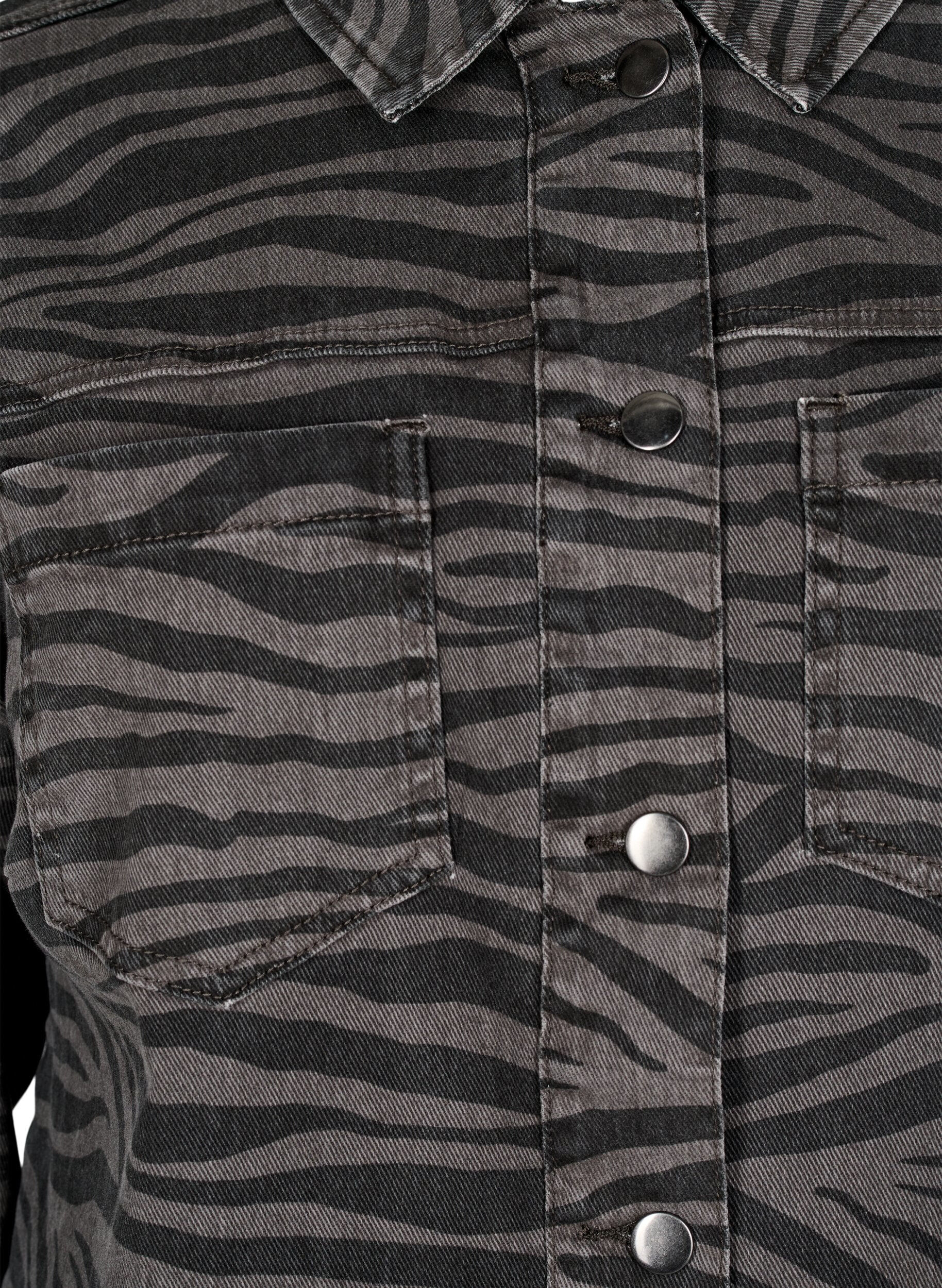 ZizziZebra print denim shirt met knopen, Zwart, Packshot image number 2