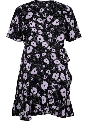 Robe portefeuille imprimée à manches courtes, Black Flower AOP, Packshot image number 0