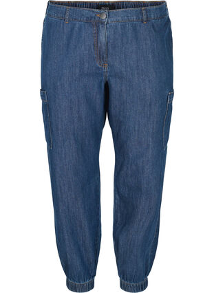 Cargo jeans met zakken, Dark blue denim, Packshot image number 0