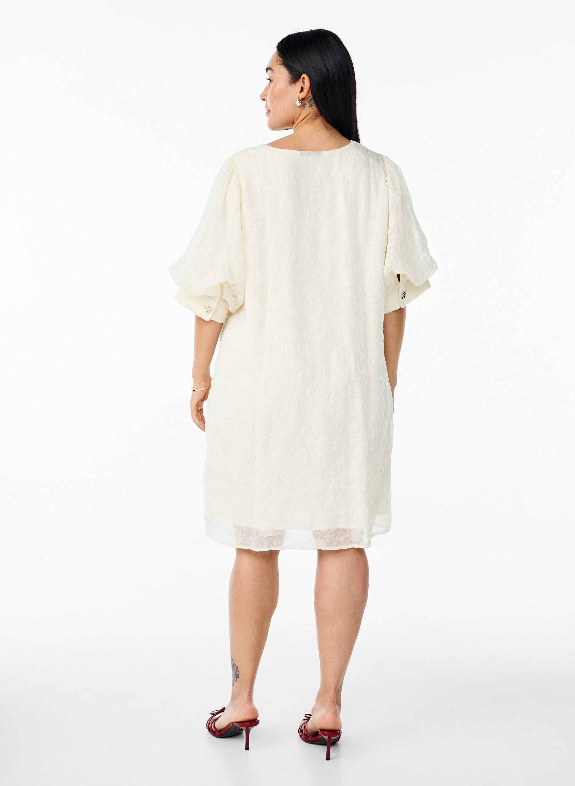 ZizziKorte feestjurk met pailletten, Vanille, Model image number 2