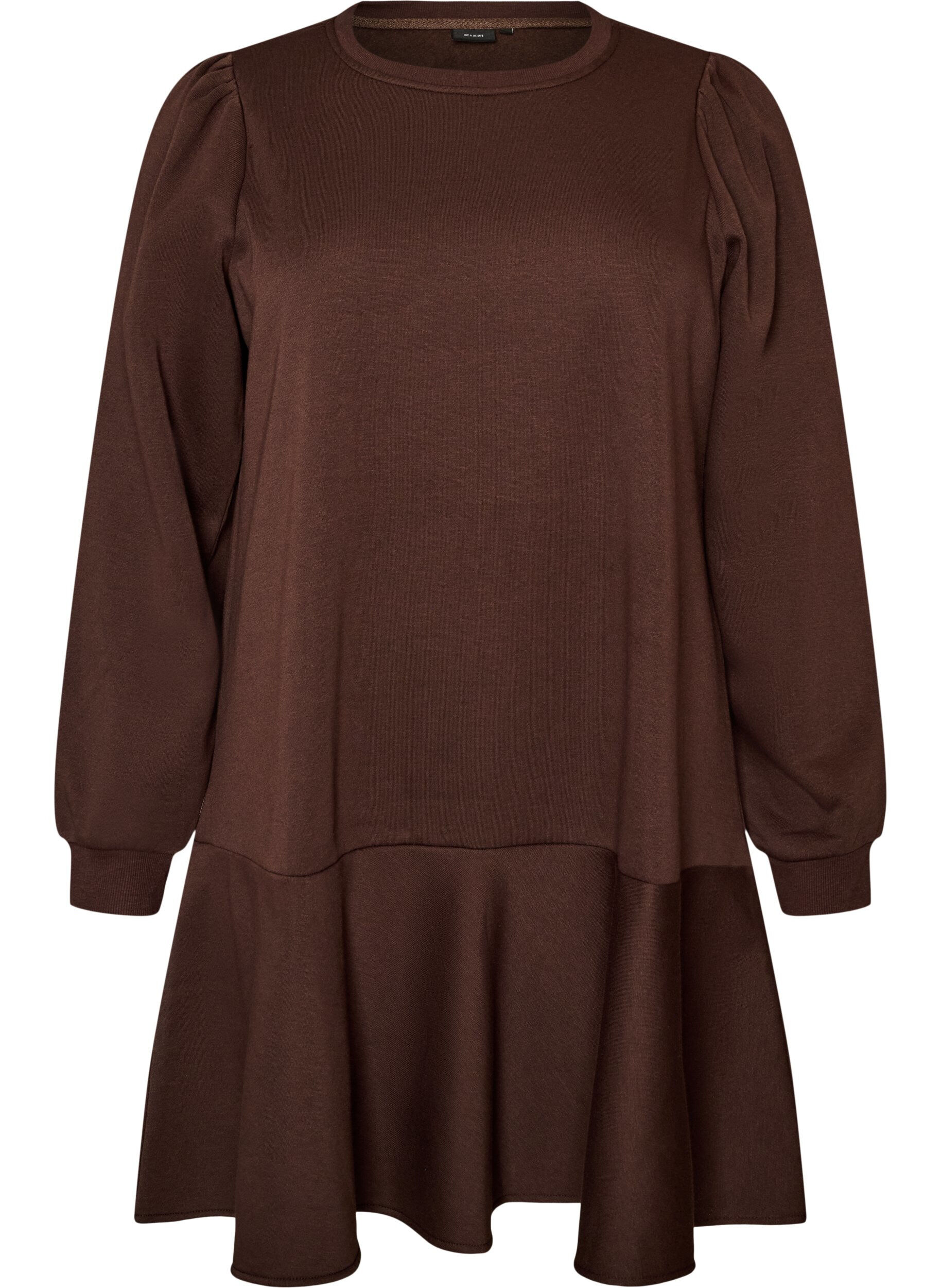 ZizziSweatshirtjurk met ruches in laagjes en A-lijnvorm, Bruin, Packshot image number 0