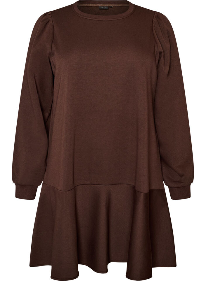 Sweatshirtjurk met ruches in laagjes en A-lijnvorm, Bruin, Packshot image number 0