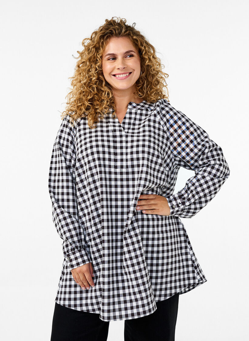 Geruite tuniek met V-hals, Black/W. Gingham, Model image number 0