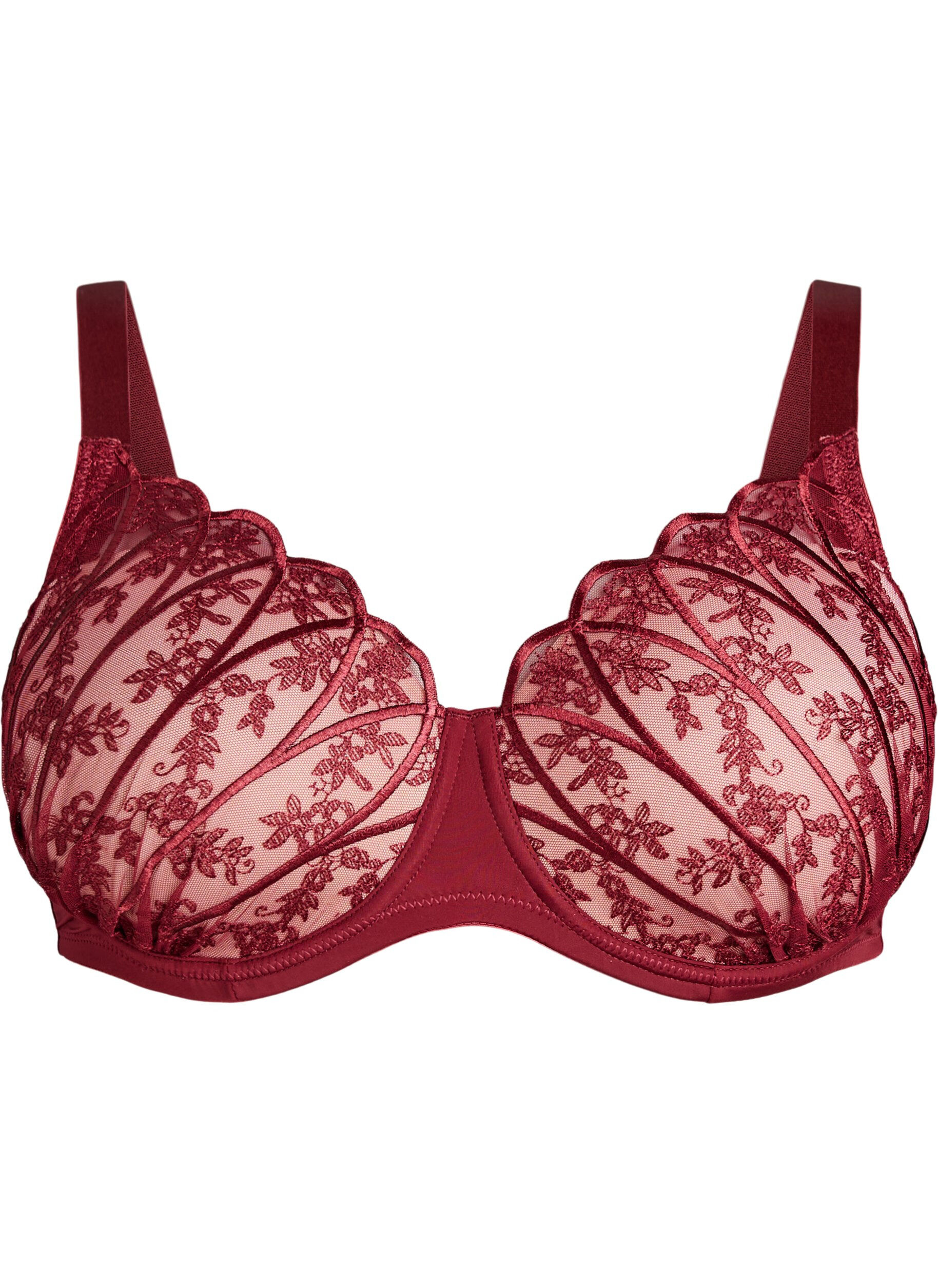 Zizzi Soutien-gorge avec dentelle brod&eacute;e et bonnets moul&eacute;s, Bordeaux fonc&eacute;, Packshot image number 0