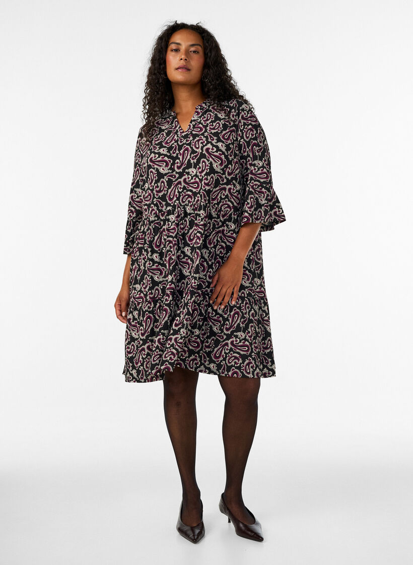 Robe courte en jersey coupe A &agrave; imprim&eacute; int&eacute;gral, Bordeaux fonc&eacute;, Model image number 1