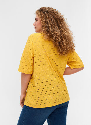 Blouse avec broderie anglaise et manches 2/4, Mimosa, Model image number 1