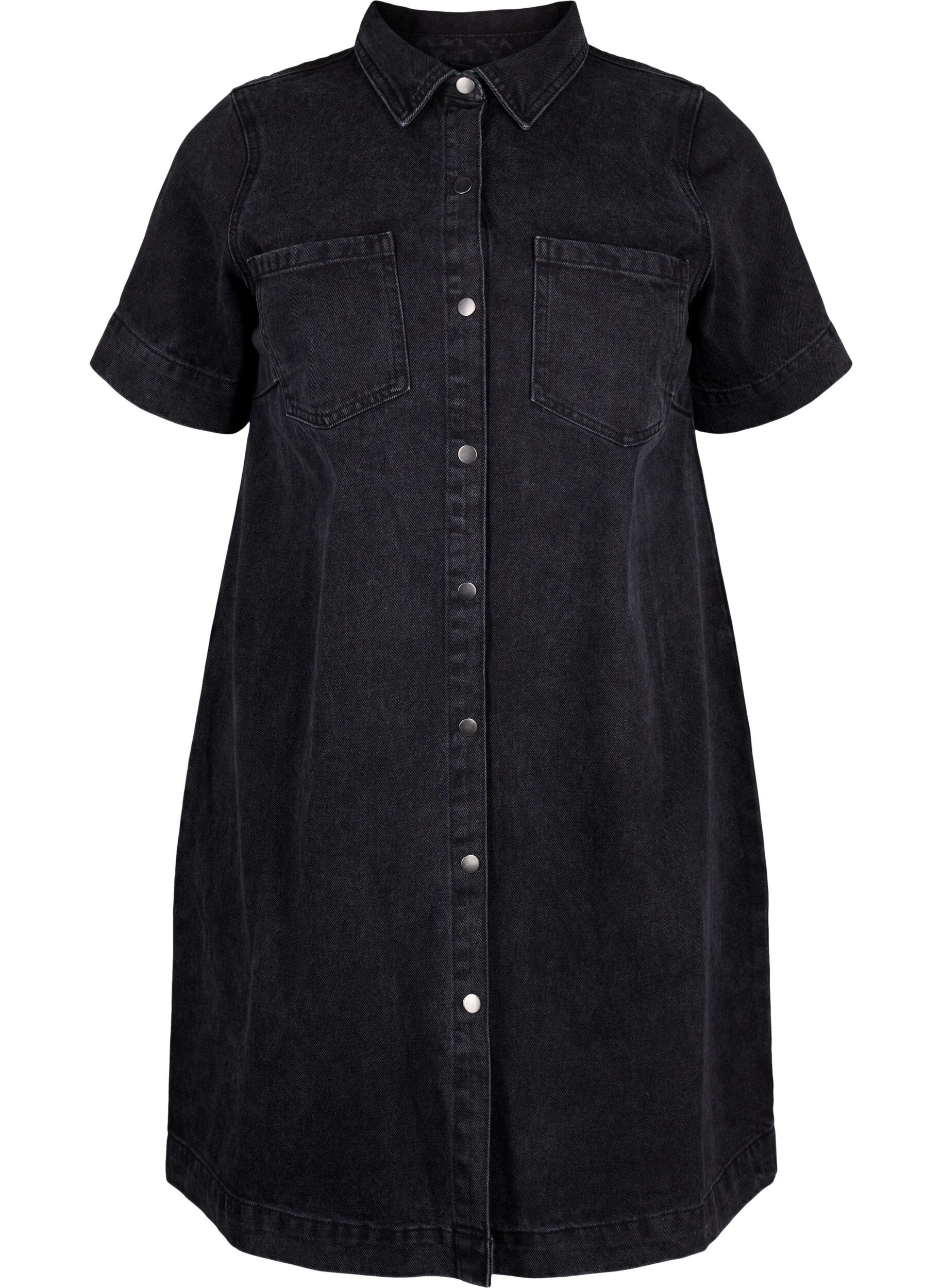 Zizzi Chemise en jean longue &agrave; manches courtes, Grey Washed, Packshot image number 0