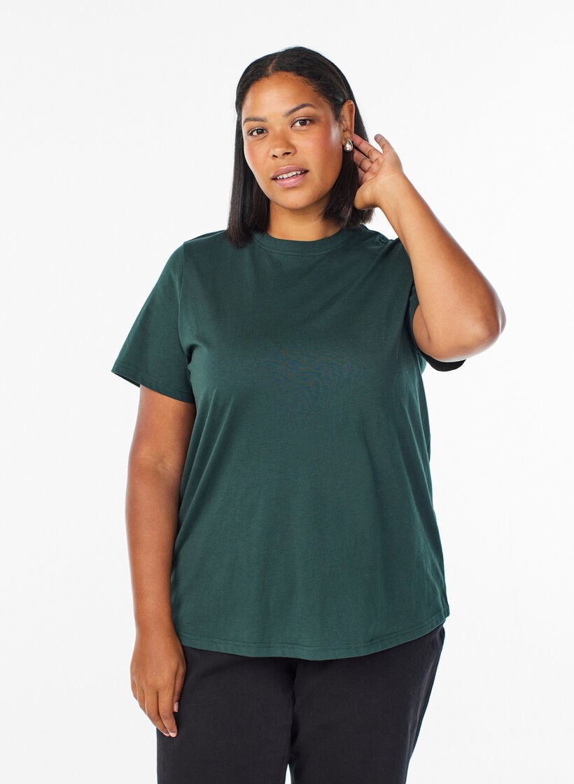 Basic katoenen T-shirt met ronde hals, Groen, Model image number 0