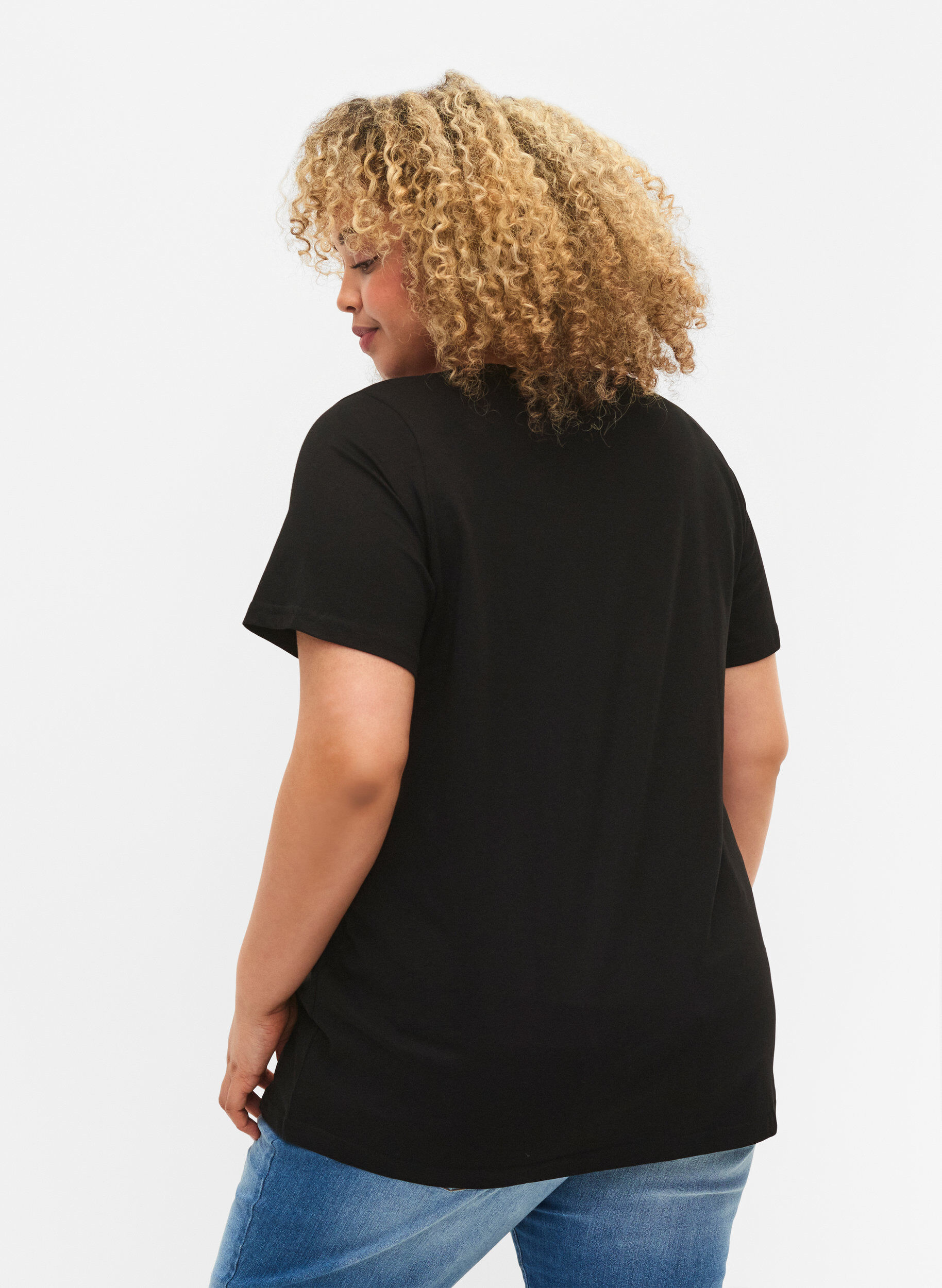 ZizziSet van 2 basic t-shirts in katoen, Black/Bright W, Model image number 1