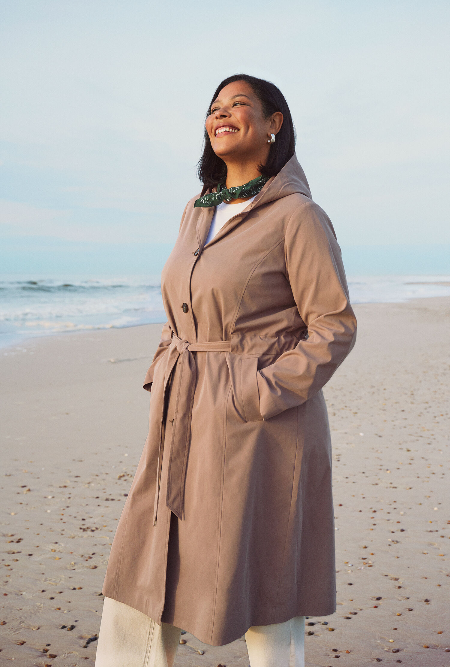 ZizziLange trenchcoat met capuchon, , Model