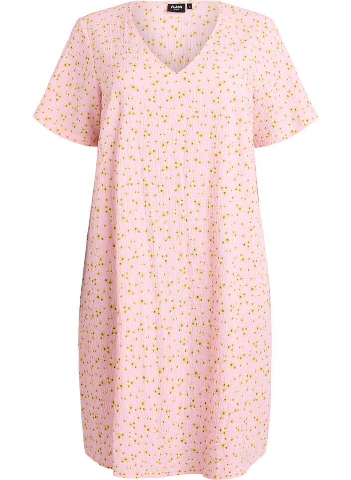 Robe &agrave; manches courtes avec col en V, Rose, Packshot image number 0