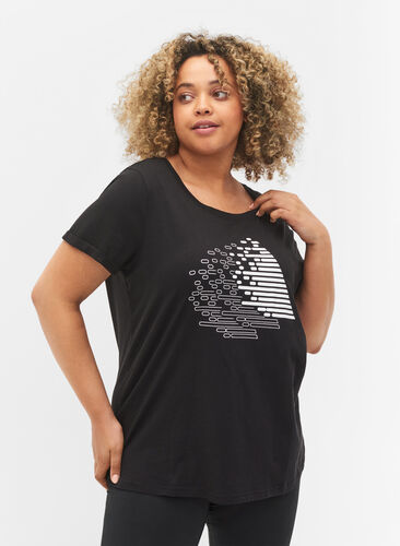 T-shirt de sport avec imprimé, Black w. White, Model image number 0