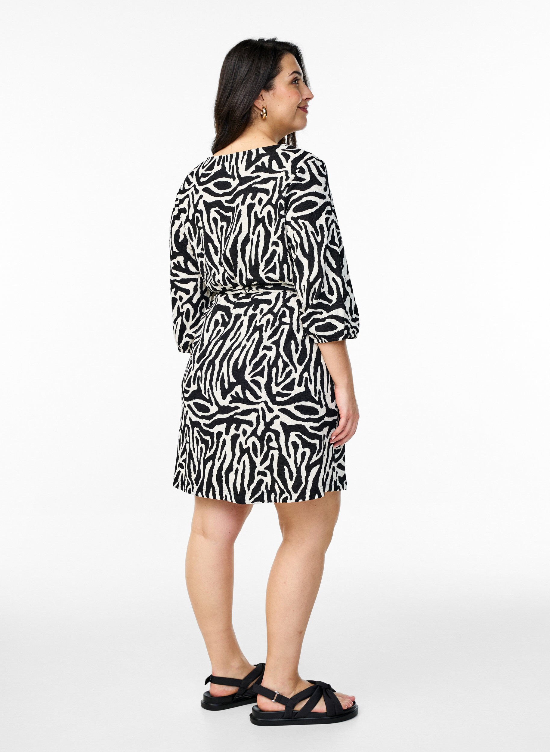 ZizziJurk met 3/4 mouwen en zebraprint, Zwart, Model image number 2