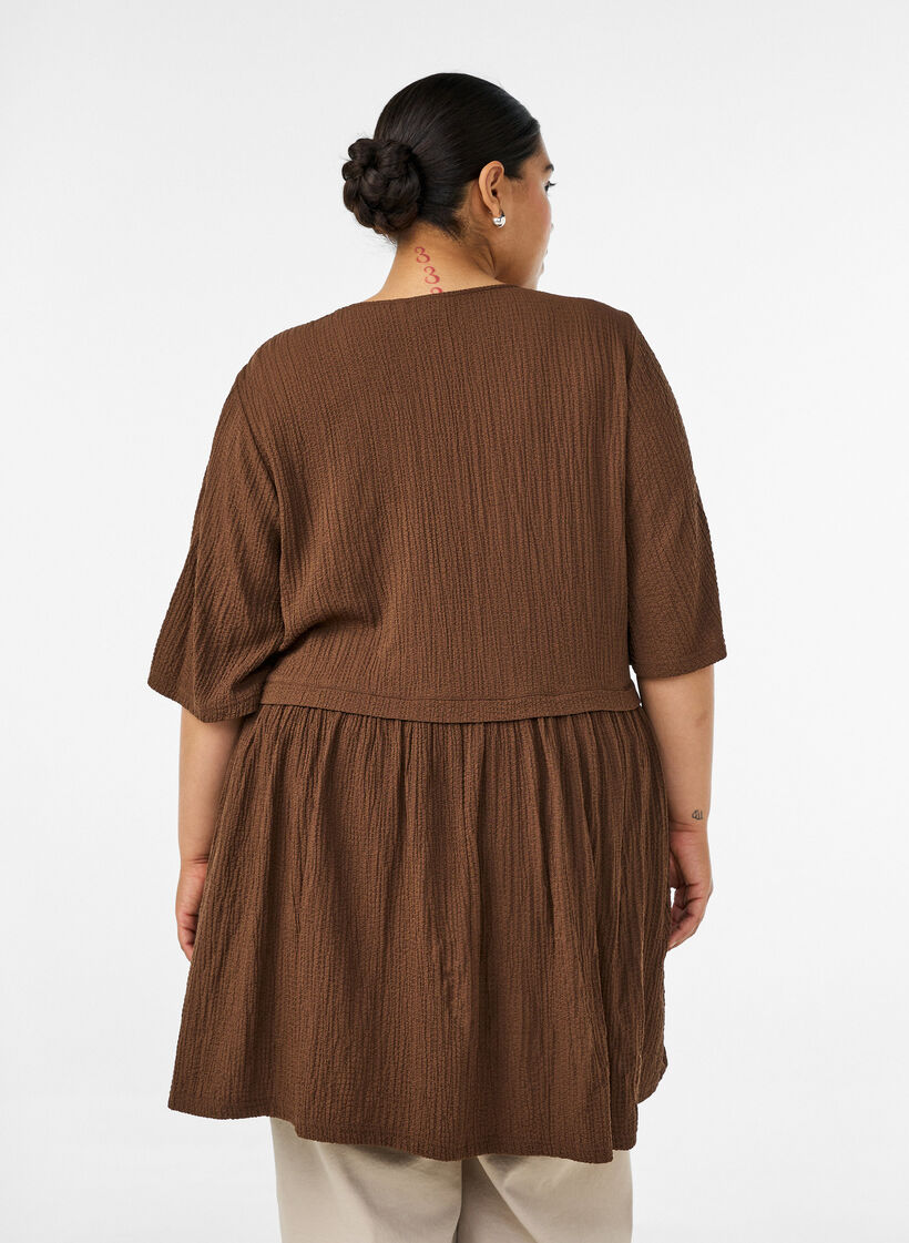 Tunique froiss&eacute;e &agrave; manches 1/2, Marron, Model image number 2
