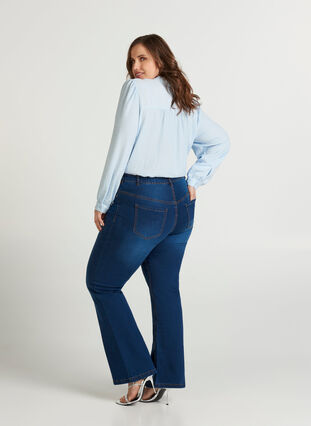Pantalon bootcut Ellen jean taille haute, Blue denim, Model image number 0