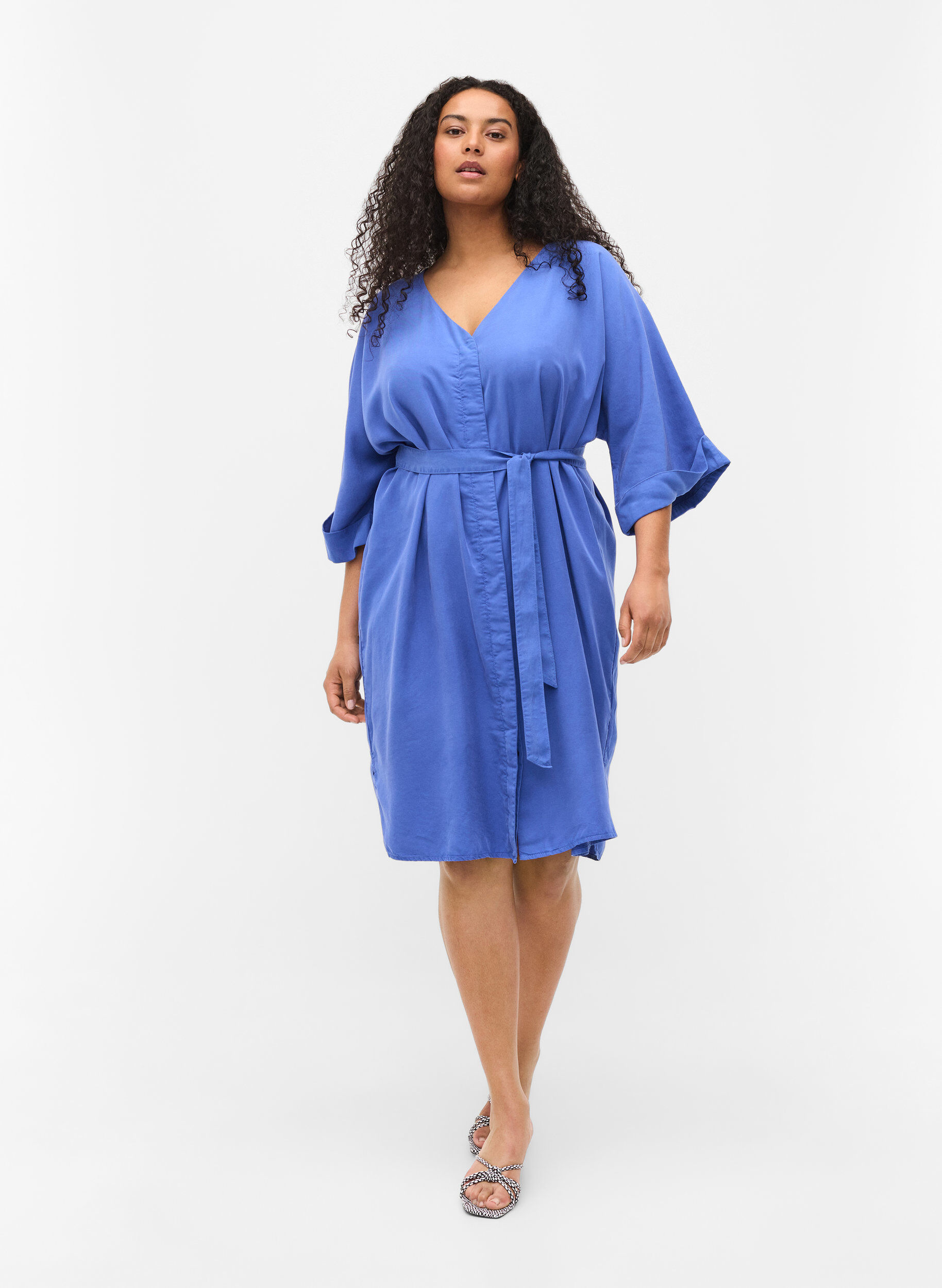ZizziJurk met 3/4 mouwen en striksluiting, Blauw, Model image number 1