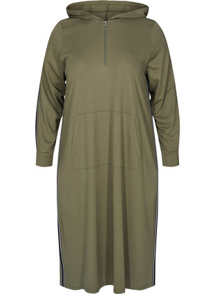 Robe pull avec capuche et détail de fermeture éclair , Dusty Olive, Packshot image number 0