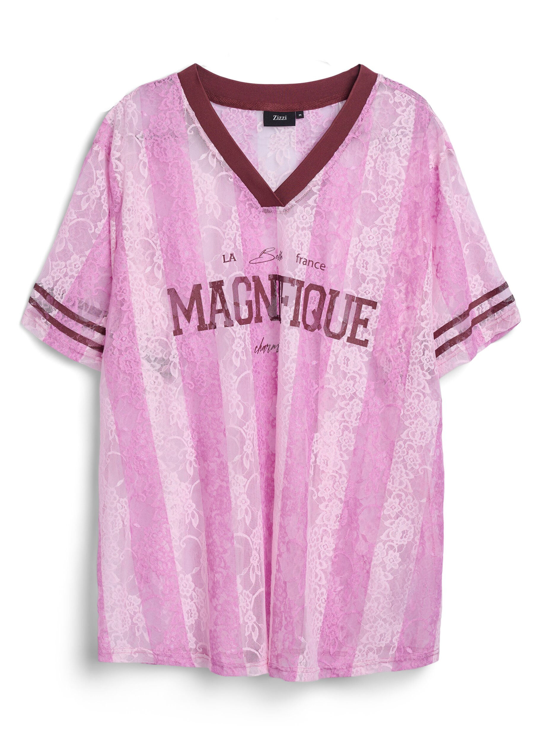 Chemisier en dentelle &agrave; rayures avec imprim&eacute; original