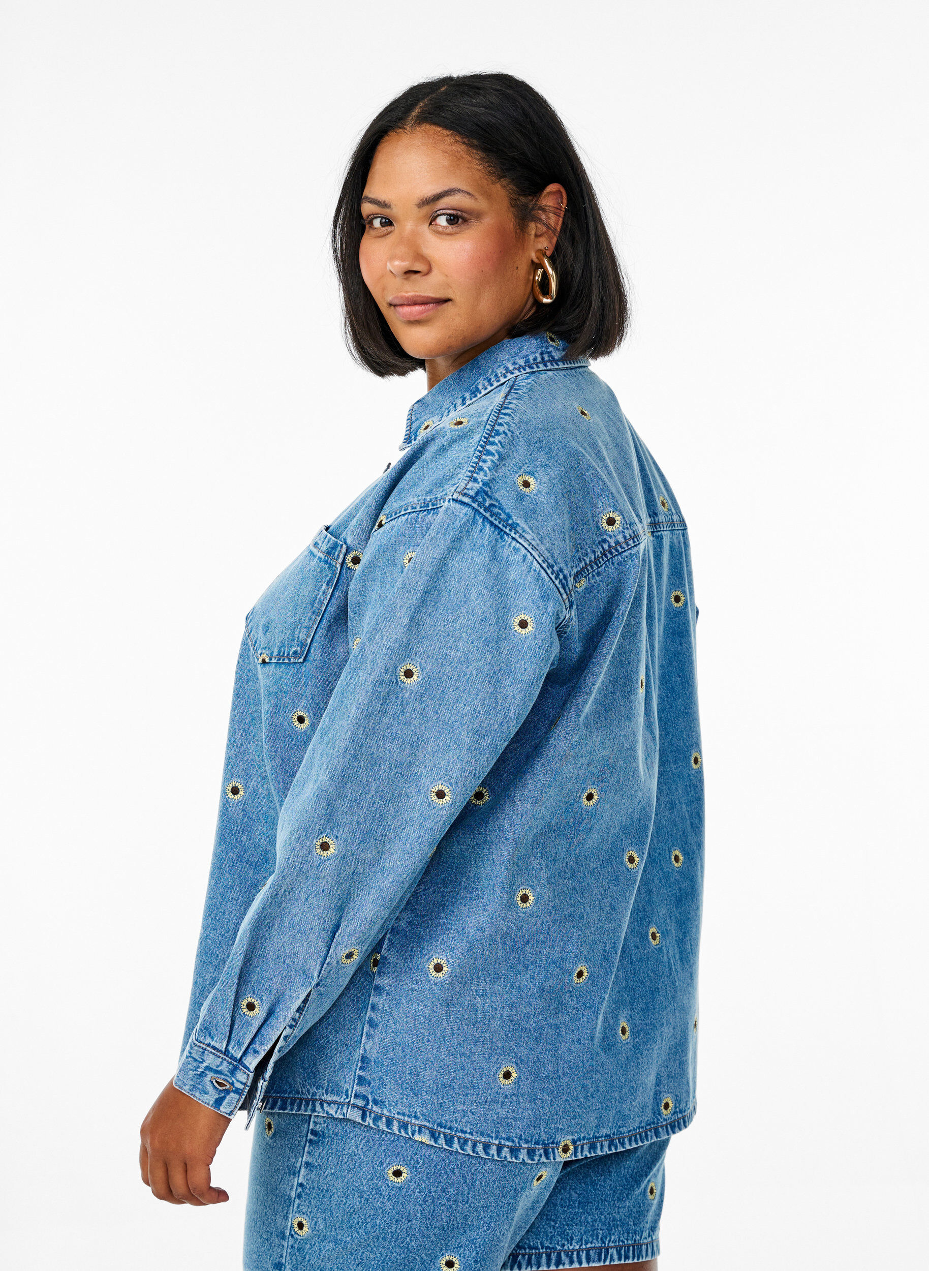 ZizziDenim shirt met geborduurde aardbeien, Blauw, Model image number 2