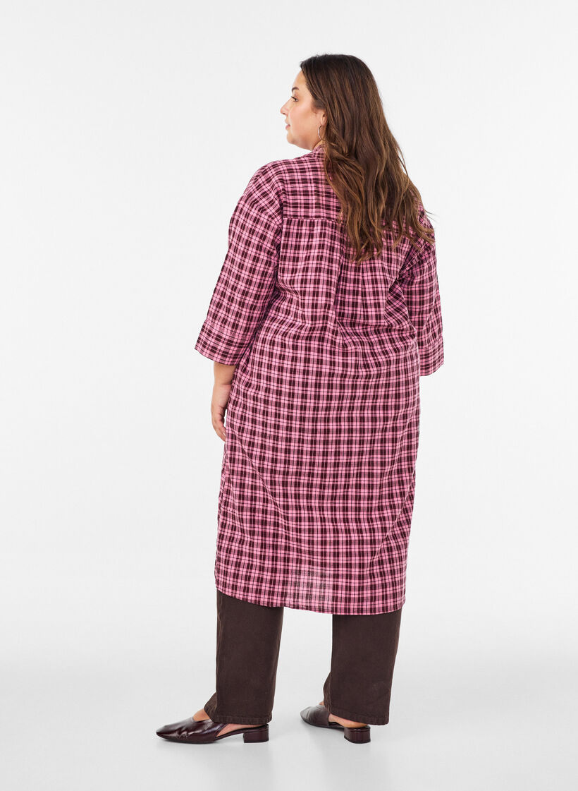 Lange geruite overhemd met 3/4 mouwen, Roze, Model image number 1