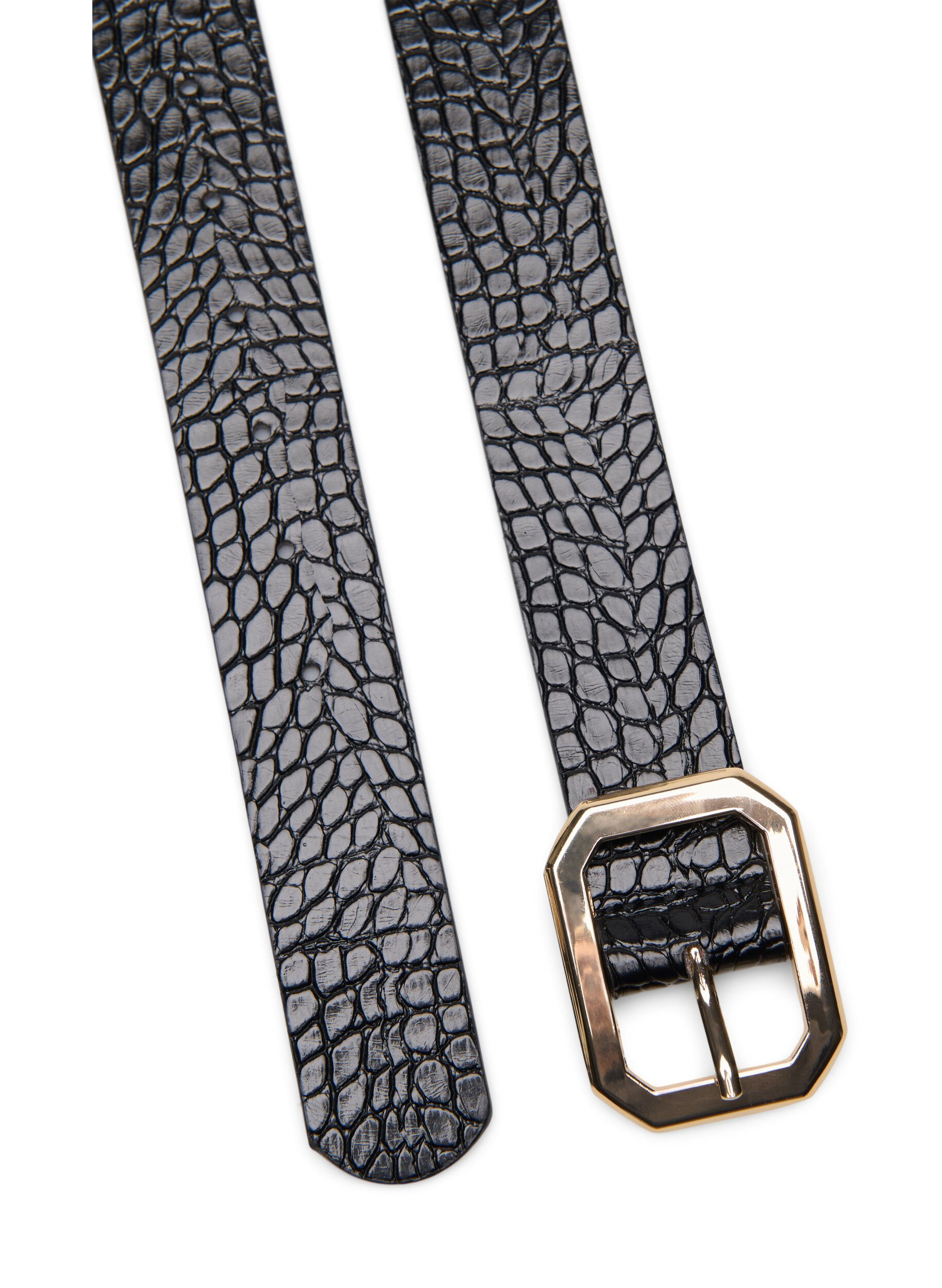 Zizzi Ceinture en faux cuir avec motif croco, Black w. Gold Buckle, Packshot image number 1