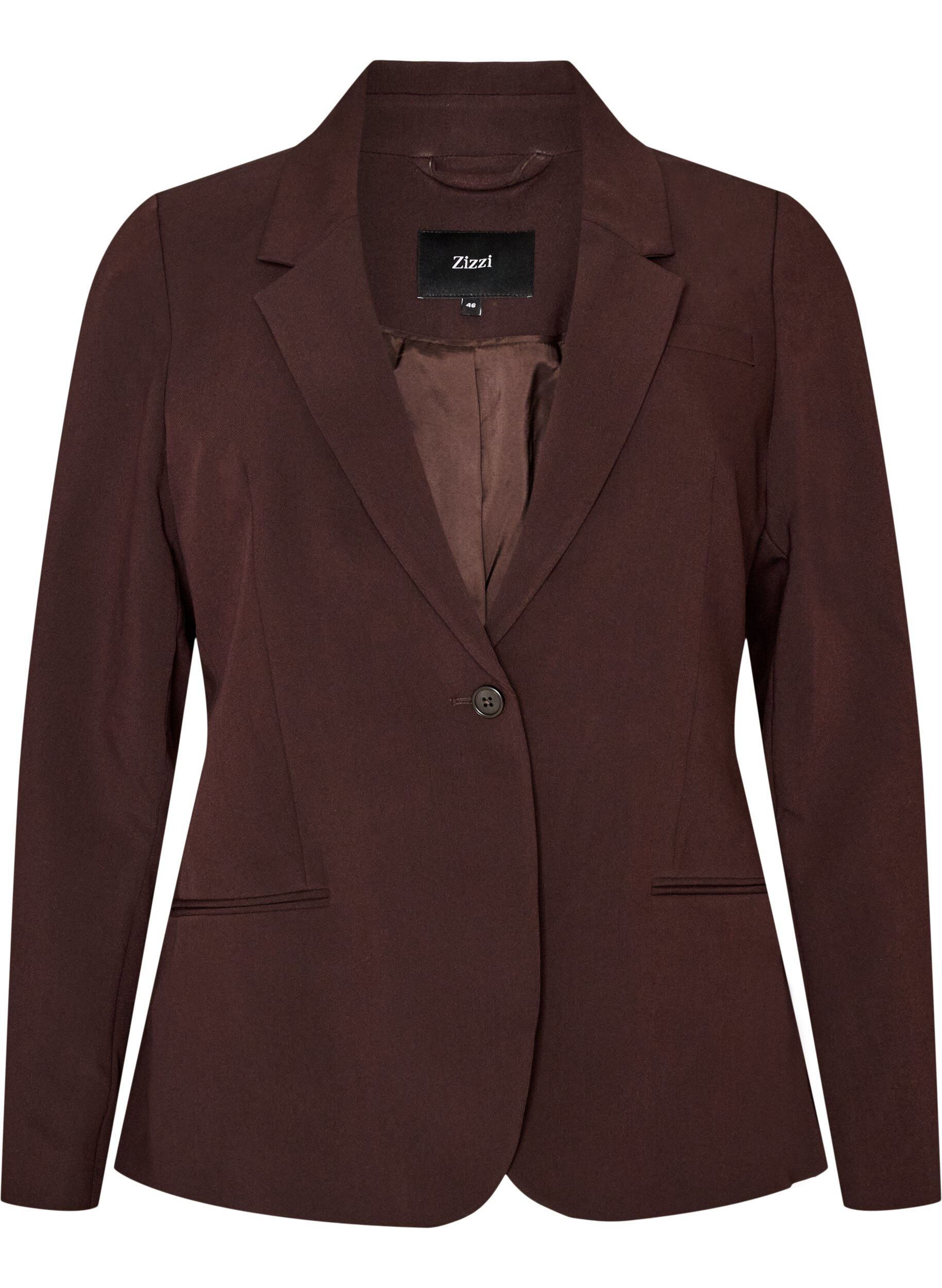 ZizziKlassieke blazer met een enkele knoopsluiting, Bruin, Packshot image number 0