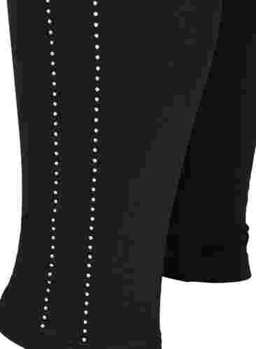 Leggings en viscose avec strass sur le côté, Black, Packshot image number 3