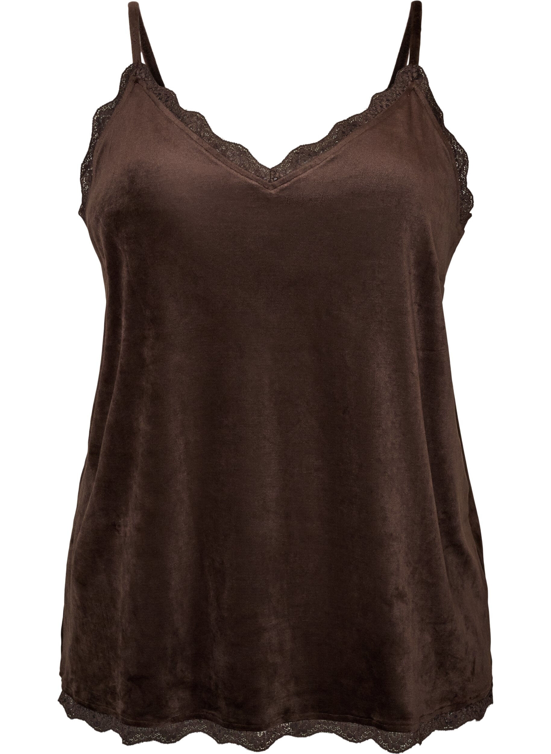 ZizziTop en velours avec bordure en dentelle, Marron, Packshot image number 0