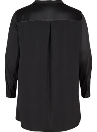 Lange blouse in effen kleur met borstzak, Black, Packshot image number 1