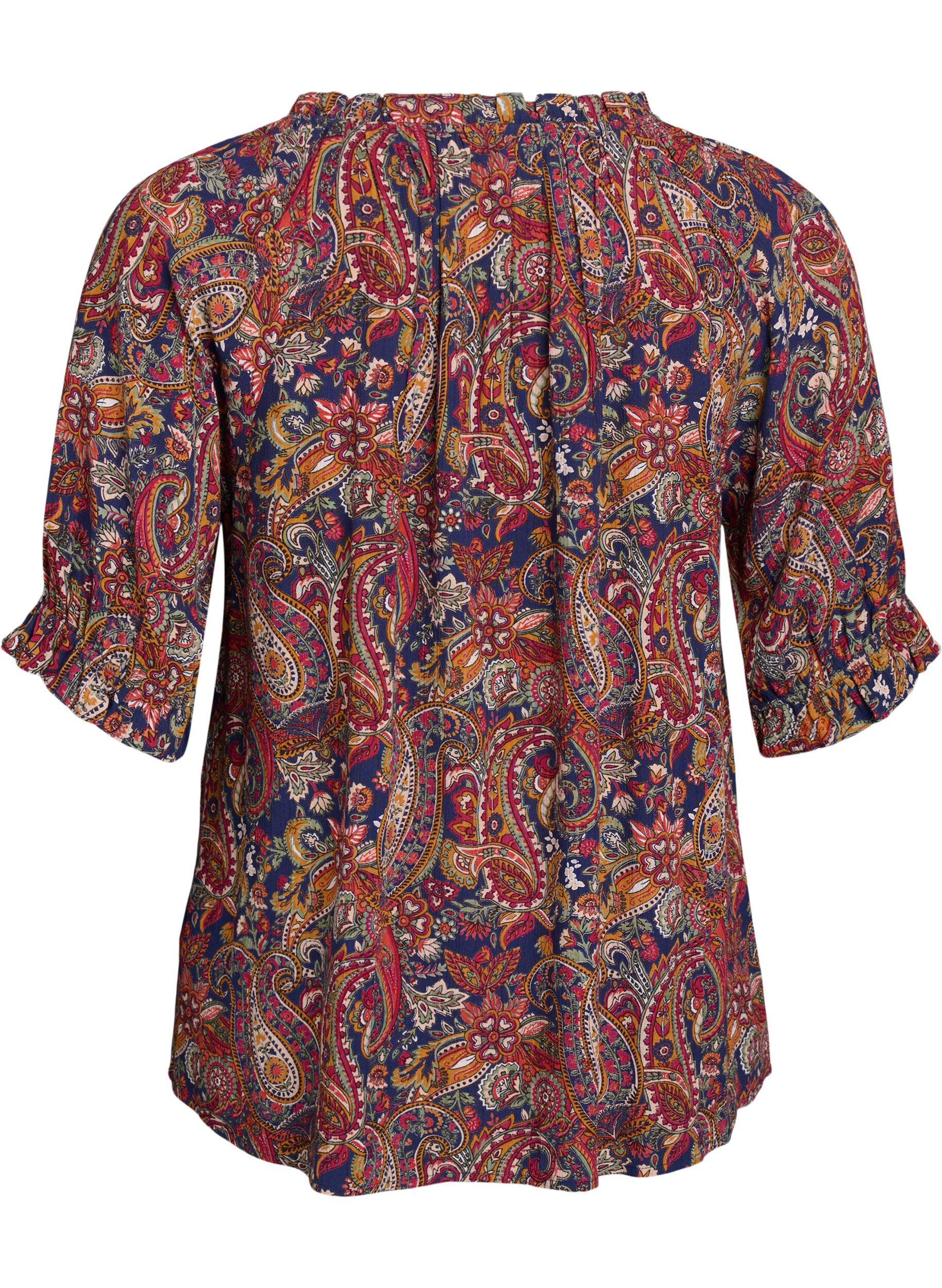 ZizziBlouse van viscose met paisley print en mouwen tot de elleboog, Blauw, Packshot image number 1