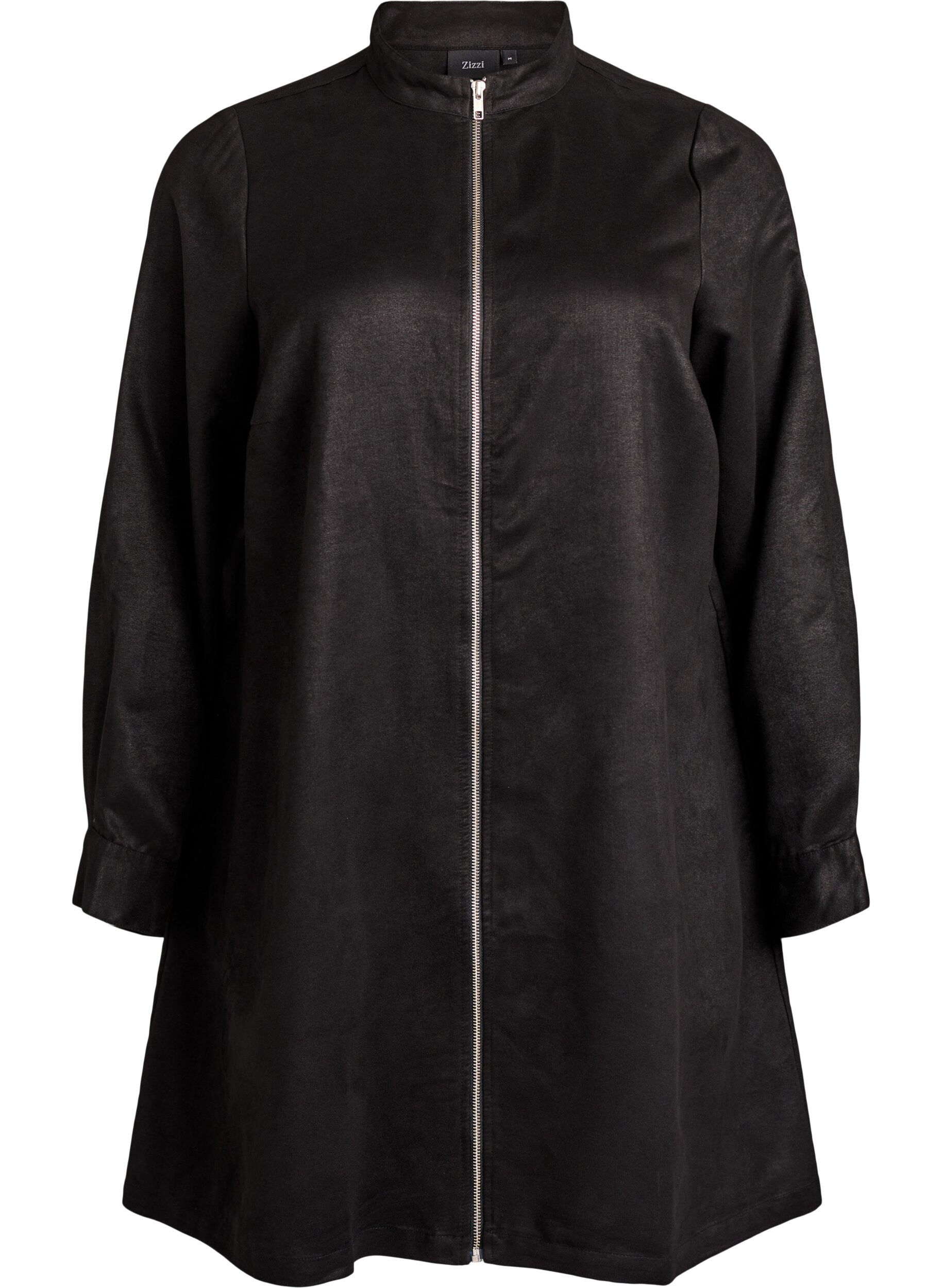 Lang overhemd van imitatie-su&egrave;de met rits