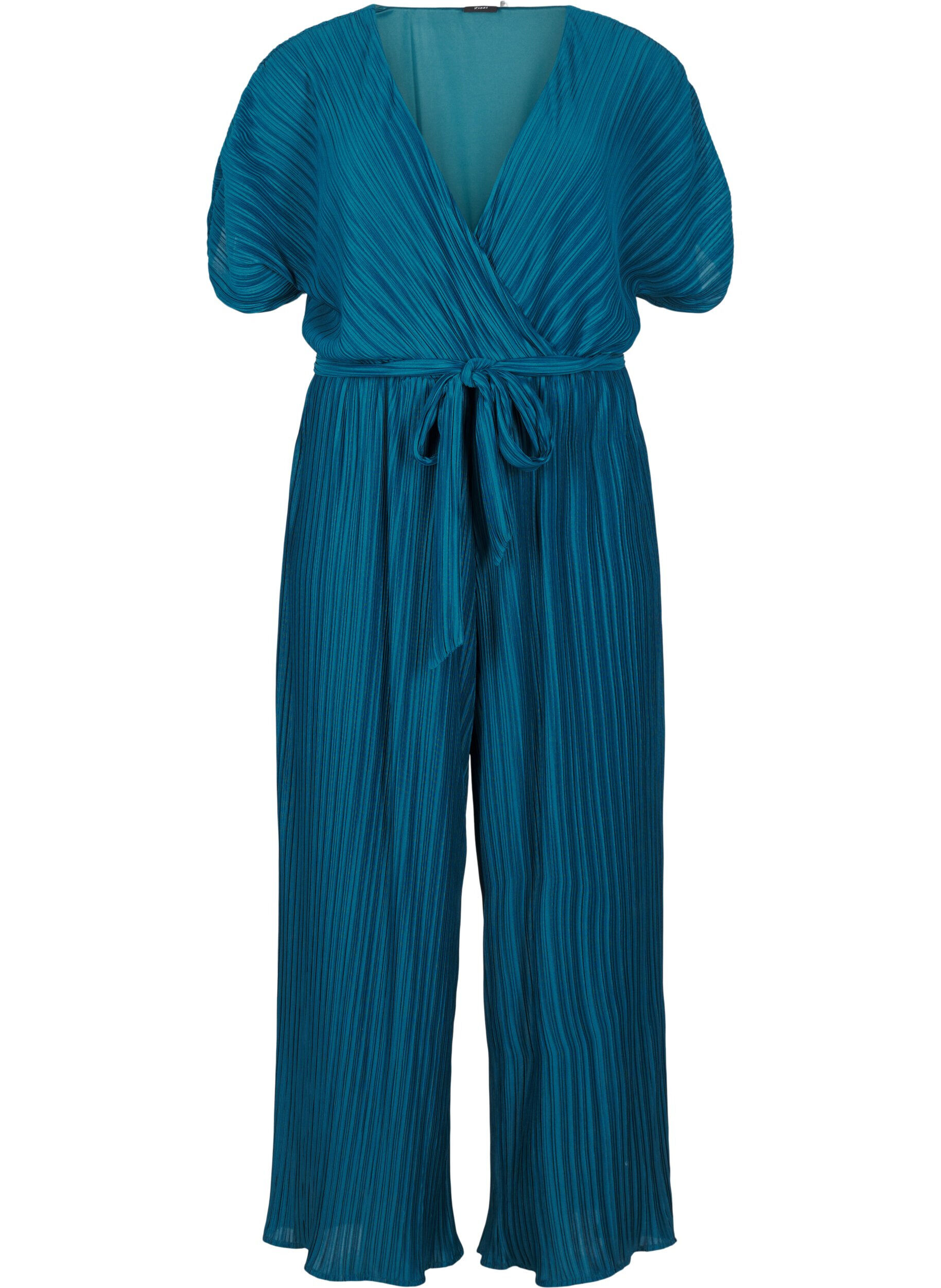 Geplooide jumpsuit met strik en wijde mouwen