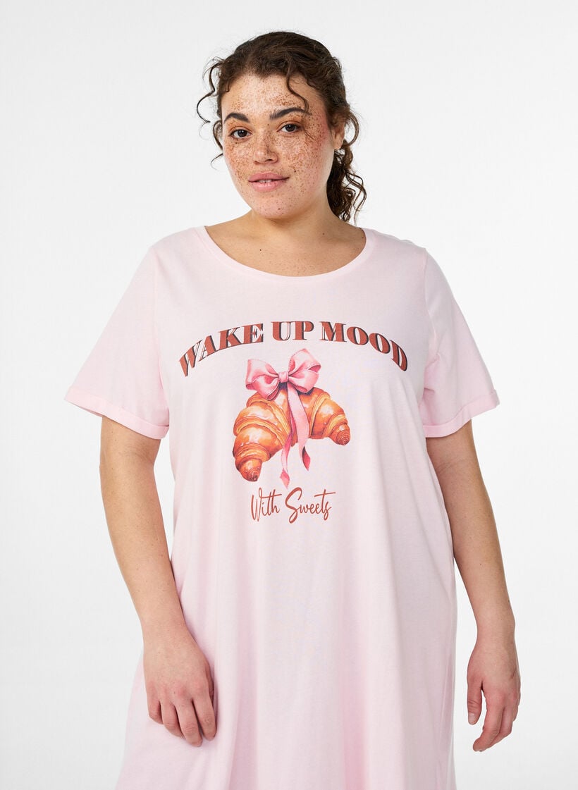 Nachtjapon met korte mouwen van biologisch katoen, Roze, Model image number 2