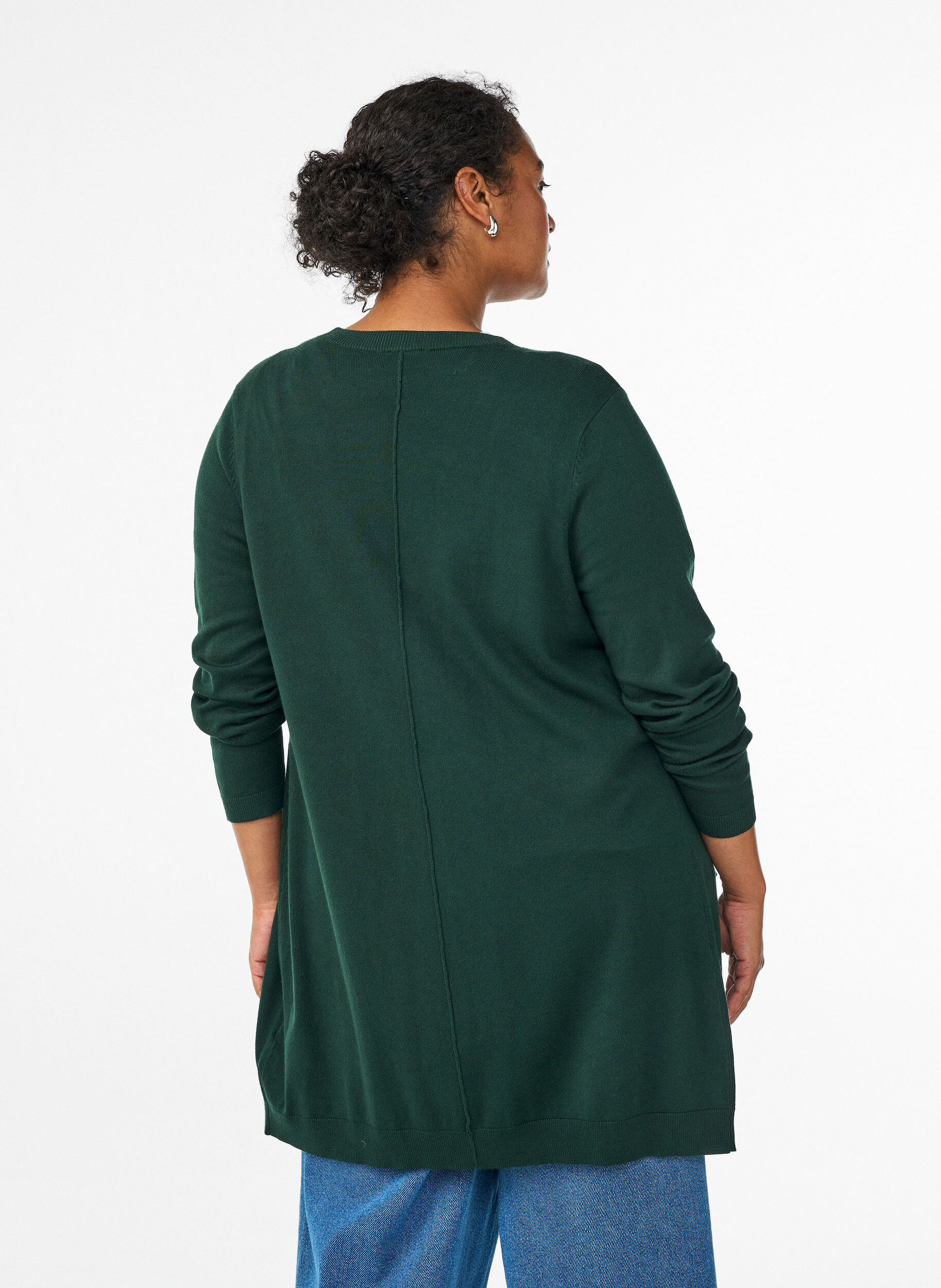 ZizziLong cardigan tricot&eacute; en m&eacute;lange de viscose, Vert fonc&eacute;, Model image number 2
